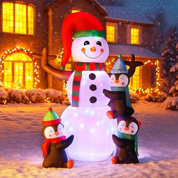 🆕6FT Christmas Inflatable Snowman with Penguin  LED Lights Outdoor Decoration - Picture 3 of 8
